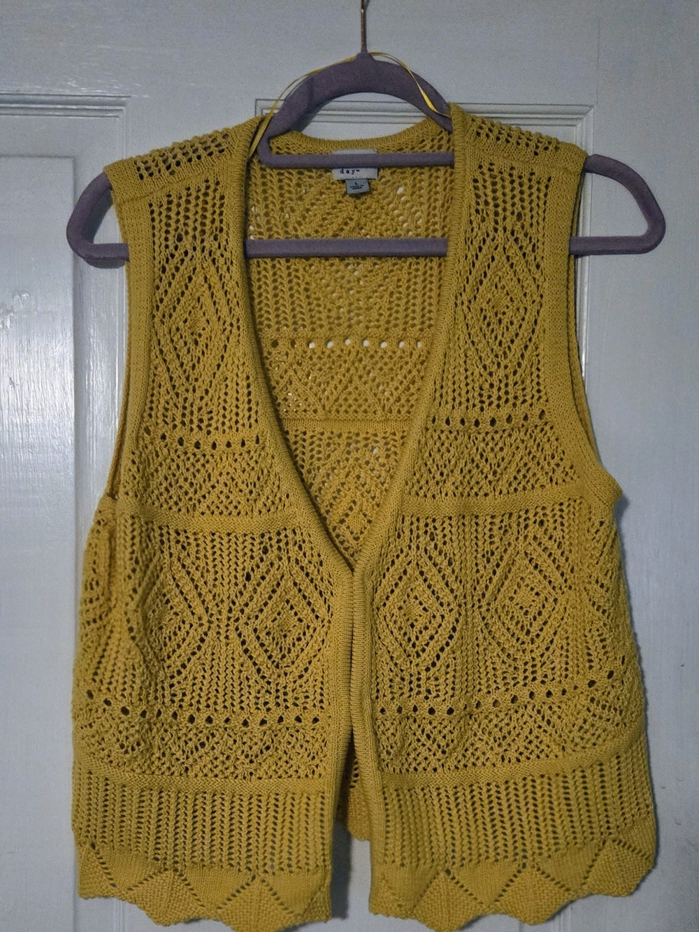 a new day Yellow Crochet Knit V-Neck Sleeveless Vest